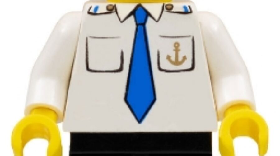 Boat Captain with Blue Tie and Anchor on Pocket, Black Hat, Brown Beard Rounded