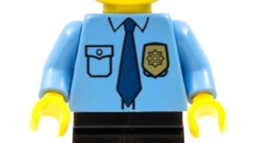 Police - City Shirt with Dark Blue Tie and Gold Badge, Black Legs, Black Cap