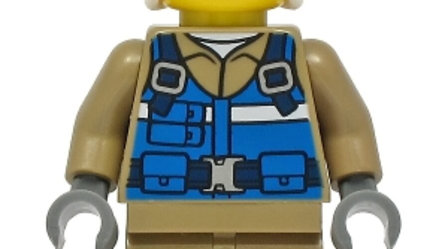 Wildlife Rescue Pilot - Female, Blue Vest, White Helmet, Dark Tan Legs