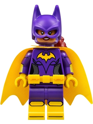 Batgirl (Medium Nougat) - Minifigure, Yellow Cape, Open Mouth Smile / Concerned